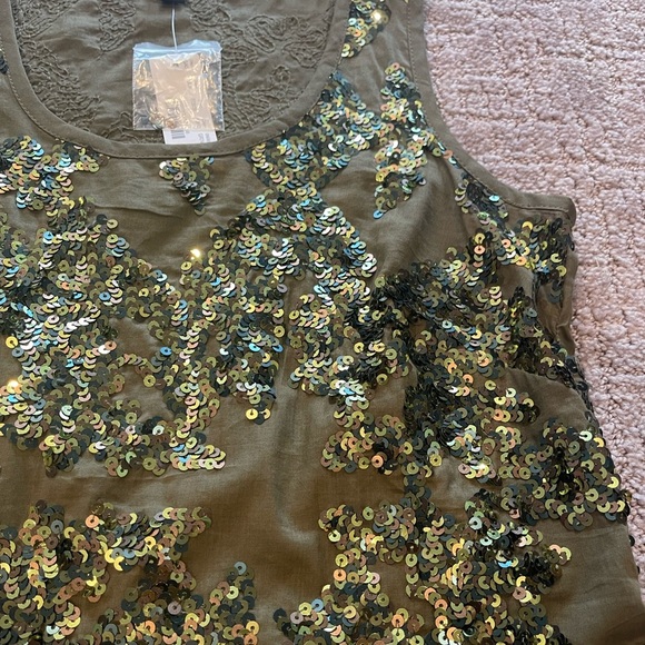 NWT J. Crew Cotton, Olive Green, Iridescent Sequin Tank Top, Scoop Neck, Size 00 - Picture 12 of 14